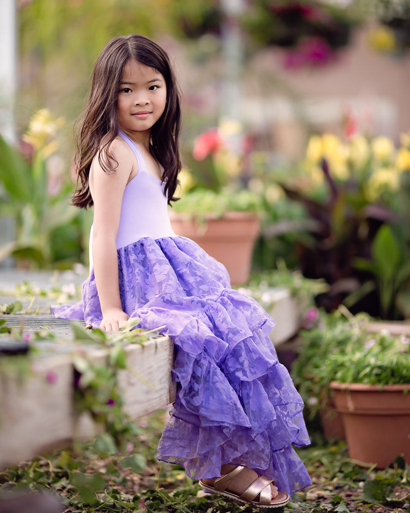 boho rustic flower girl dress lavender purple hi low dress Arabella
