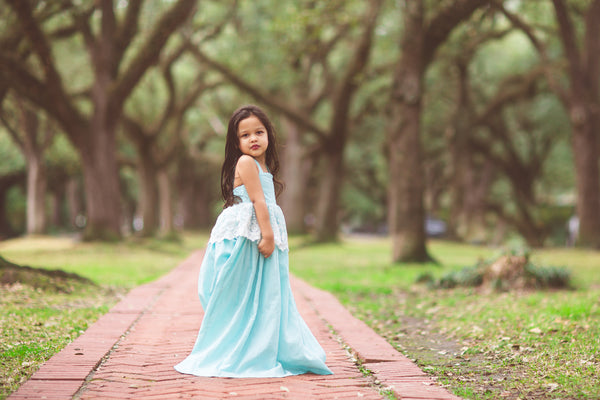 baby blue linen flower girl maxi dress