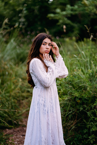 boho long lace wedding dress