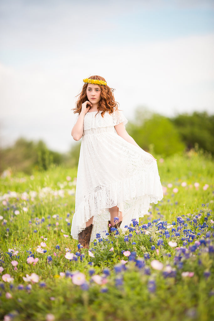 Texas bluebonnets boho photoshoot ideas bohemian lace high low dresses for girls