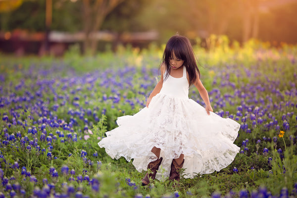 bohemian white high low flower girl dress