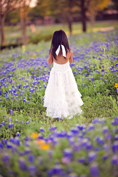 boho white flower girl high low maxi dress