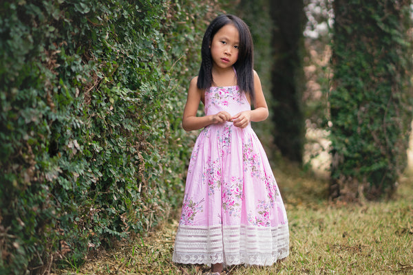 pink floral tea party cotton dress for girls toddlers - Belle & Kai