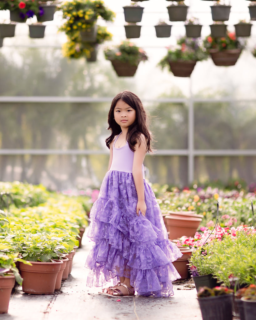 lavender purple country boho rustic flower girl junior bridesmaid maxi dress