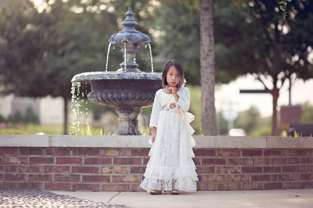 rustic flower girl princess dress tween junior bridesmaid white ruffle dress