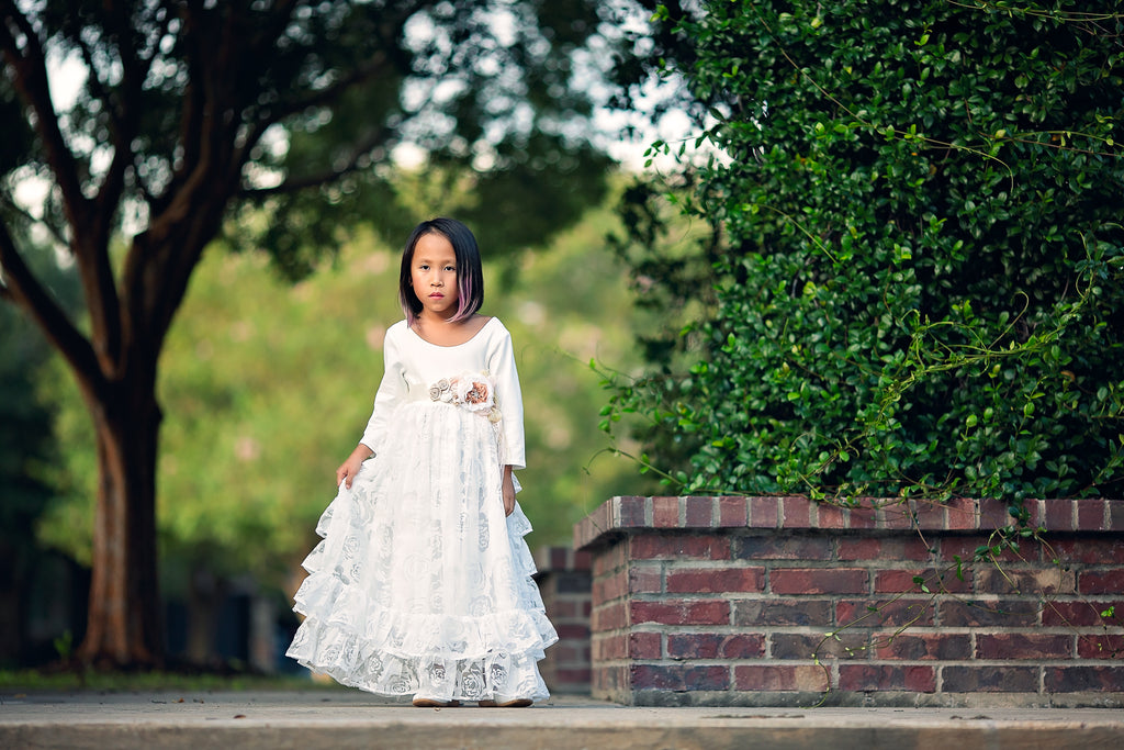 rustic junior bridesmaid tween ruffle dresses white flower girl toddler princess dresses