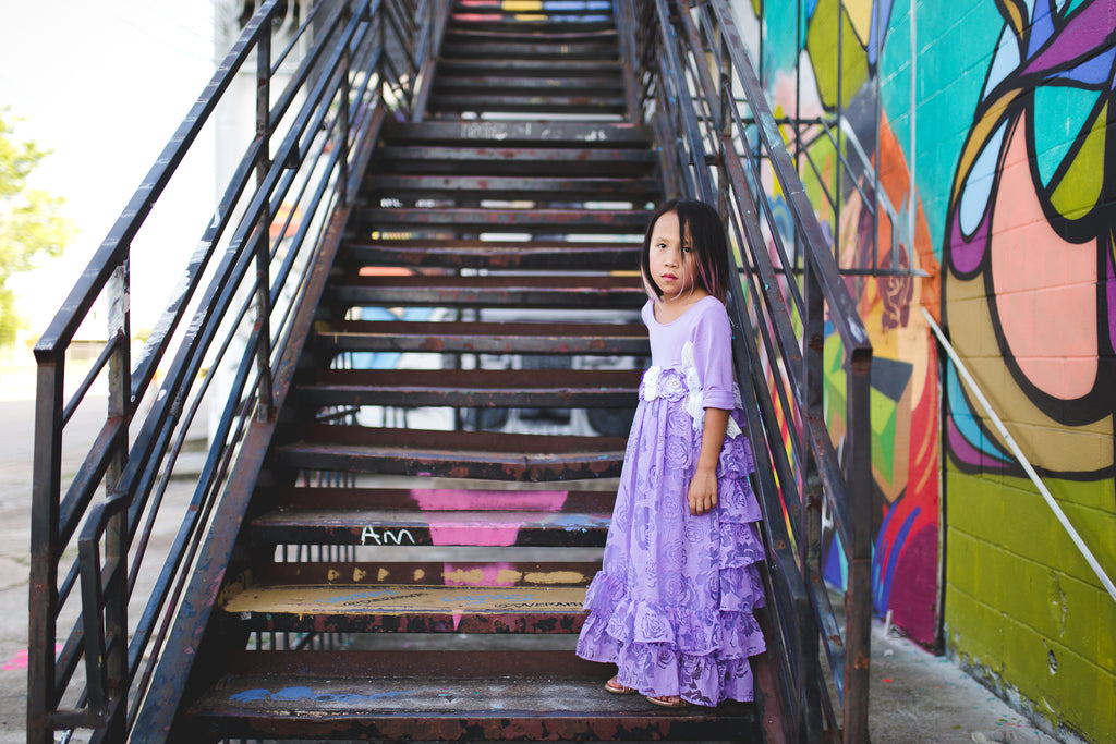 rustic lavender junior bridesmaid long ruffle dress toddler flower girl purple princess dress