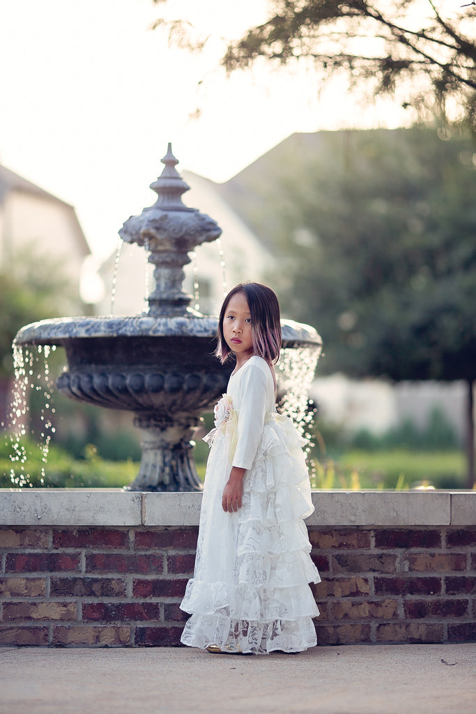 rustic junior bridesmaid white ruffle dress floor length flower girl princess toddler dress
