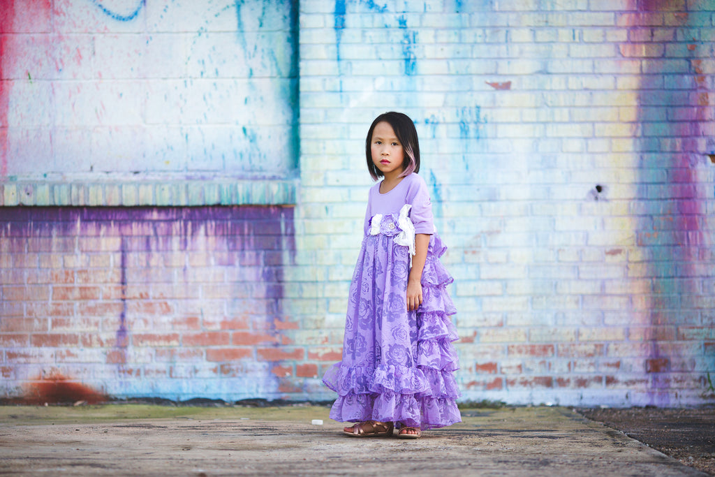 princess flower girl lavender purple dress rustic tween junior bridesmaid ruffle dress