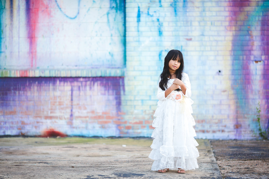 vintage rustic white flower-girl ruffle dresses country junior bridesmaid dress