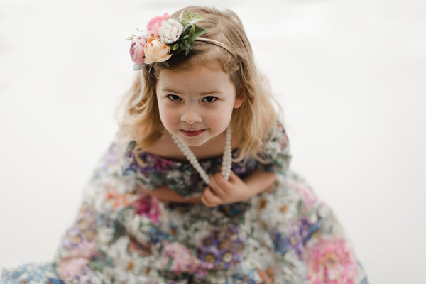 bohemian floral lace maxi dress girls and vintage tea party photoshoot - Belle & Kai