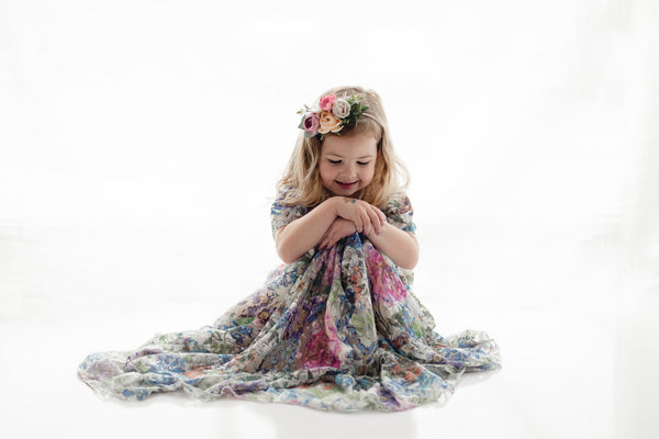 girl toddler floral lace maxi dress and vintage tea party photography - Belle & Kai