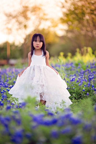 bohemian white flower girl high low dress hi low dress