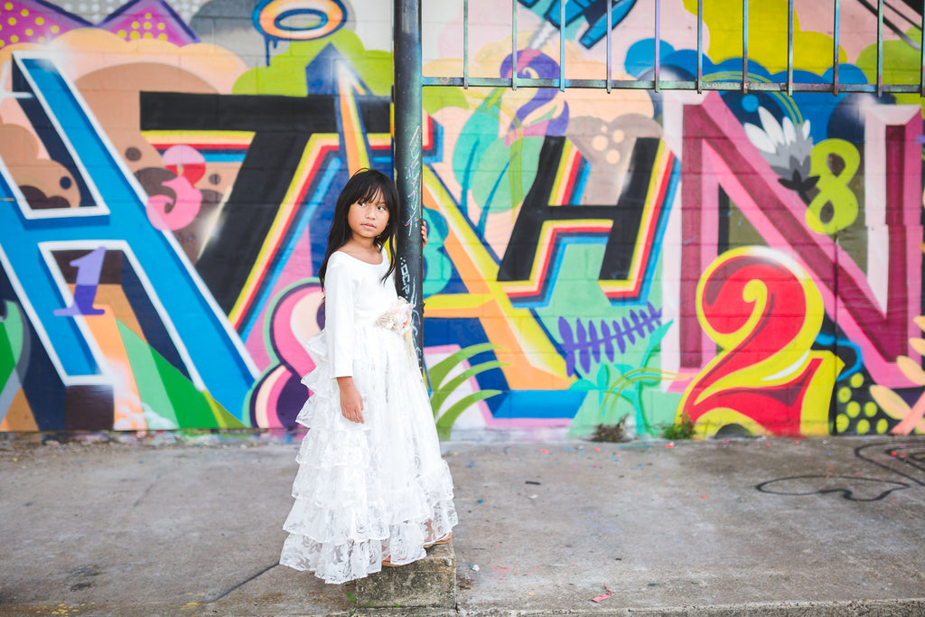 white rustic vintage junior bridesmaid long ruffle dress country flower girl dresses