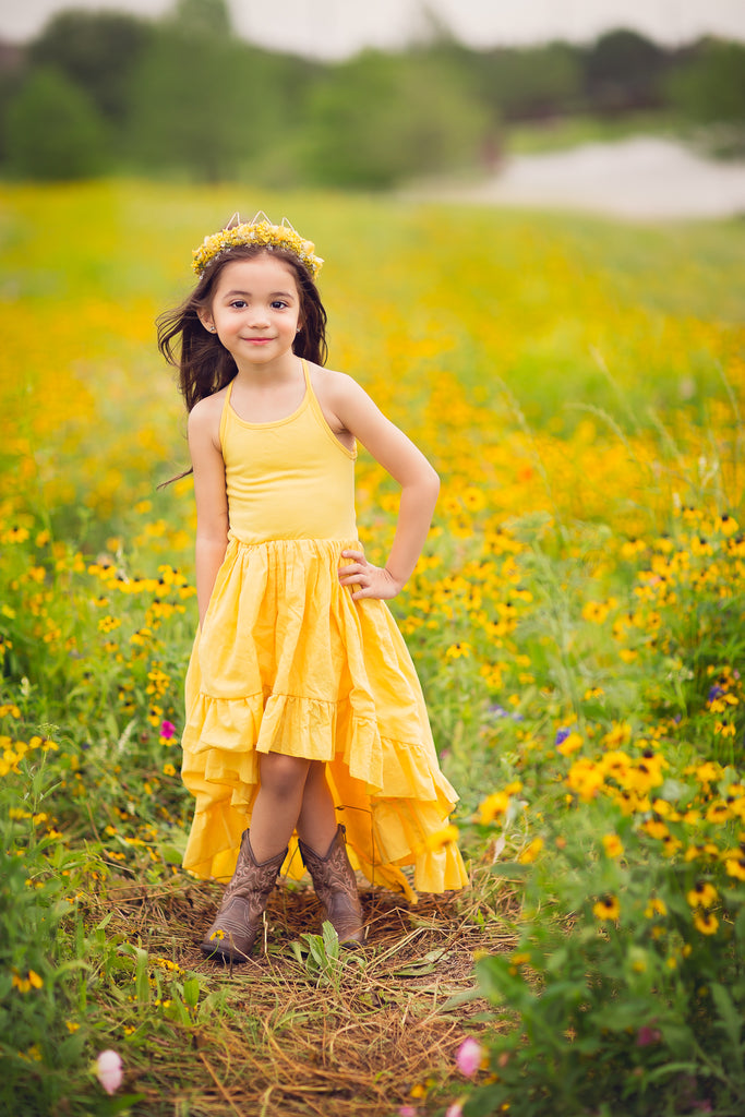 rustic boho yellow flower girl high low dresses bohemian hi low dress