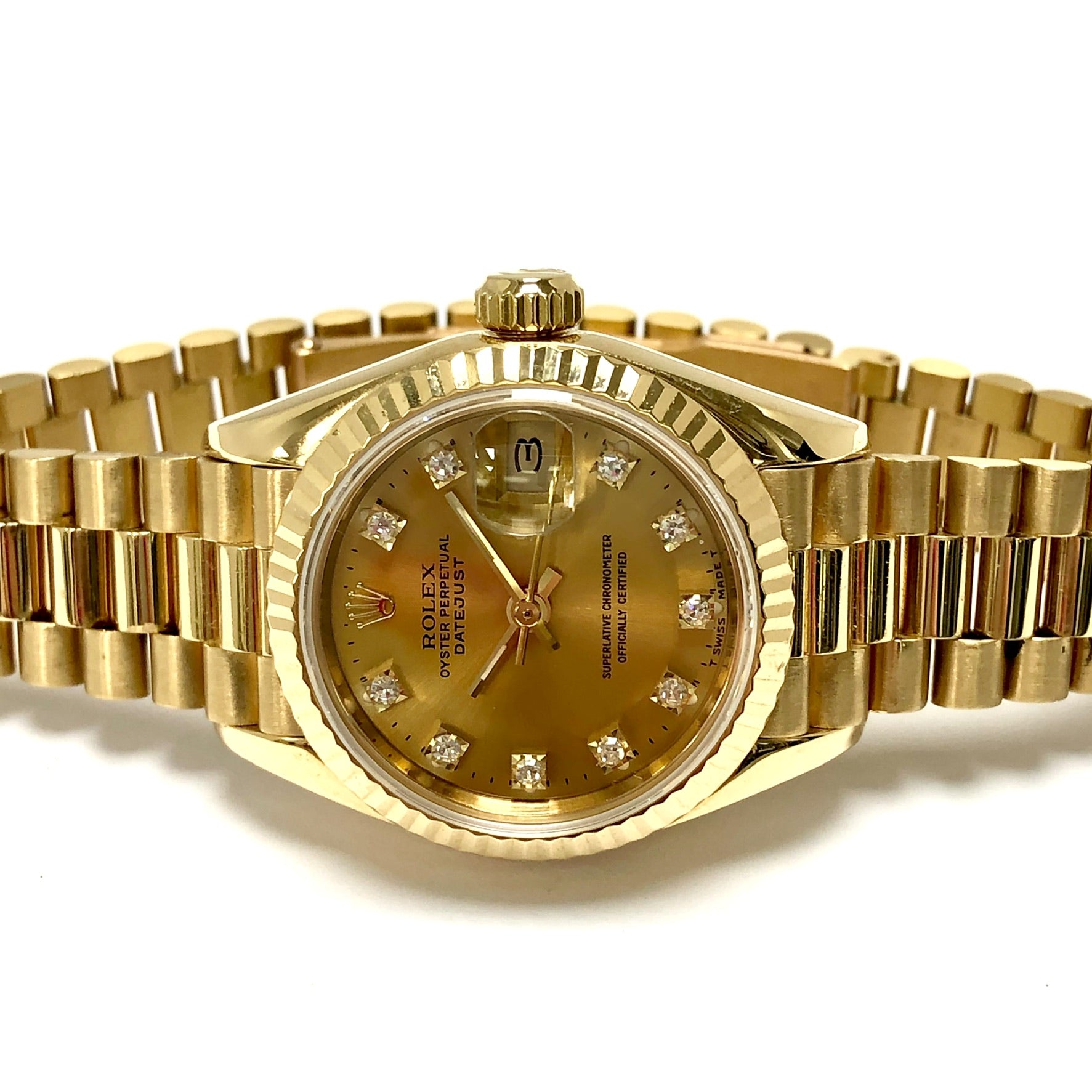 ROLEX OYSTER PERPETUAL DATEJUST 26mm Yellow Gold Dial Watc – NATILUXIA