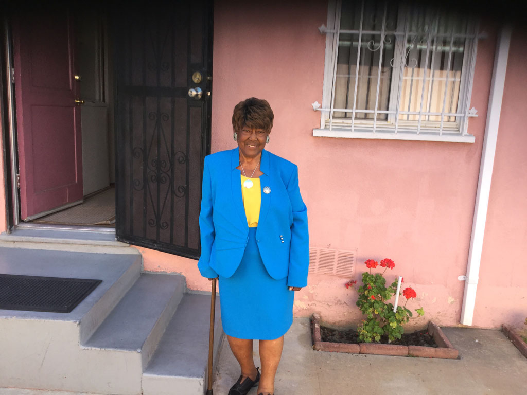 Grama in blue church suit