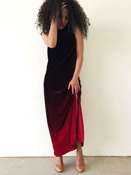 Prelovely | Vintage 90s Burgundy Ombre Velvet Dress