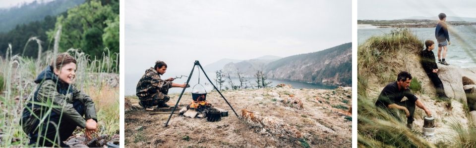 John's family cooking in the wild