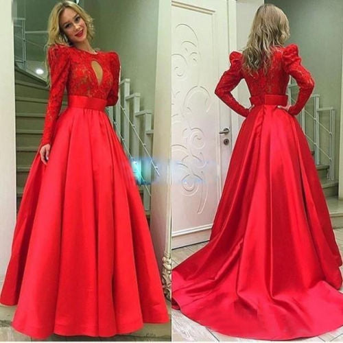 full sleeve red gown