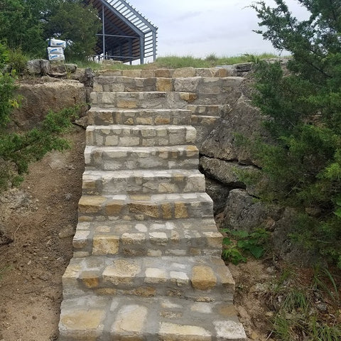 Native limestone staircase with Cedar Pavilion views