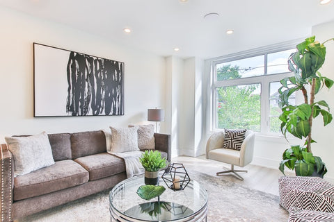 well-lit living room with huge windows