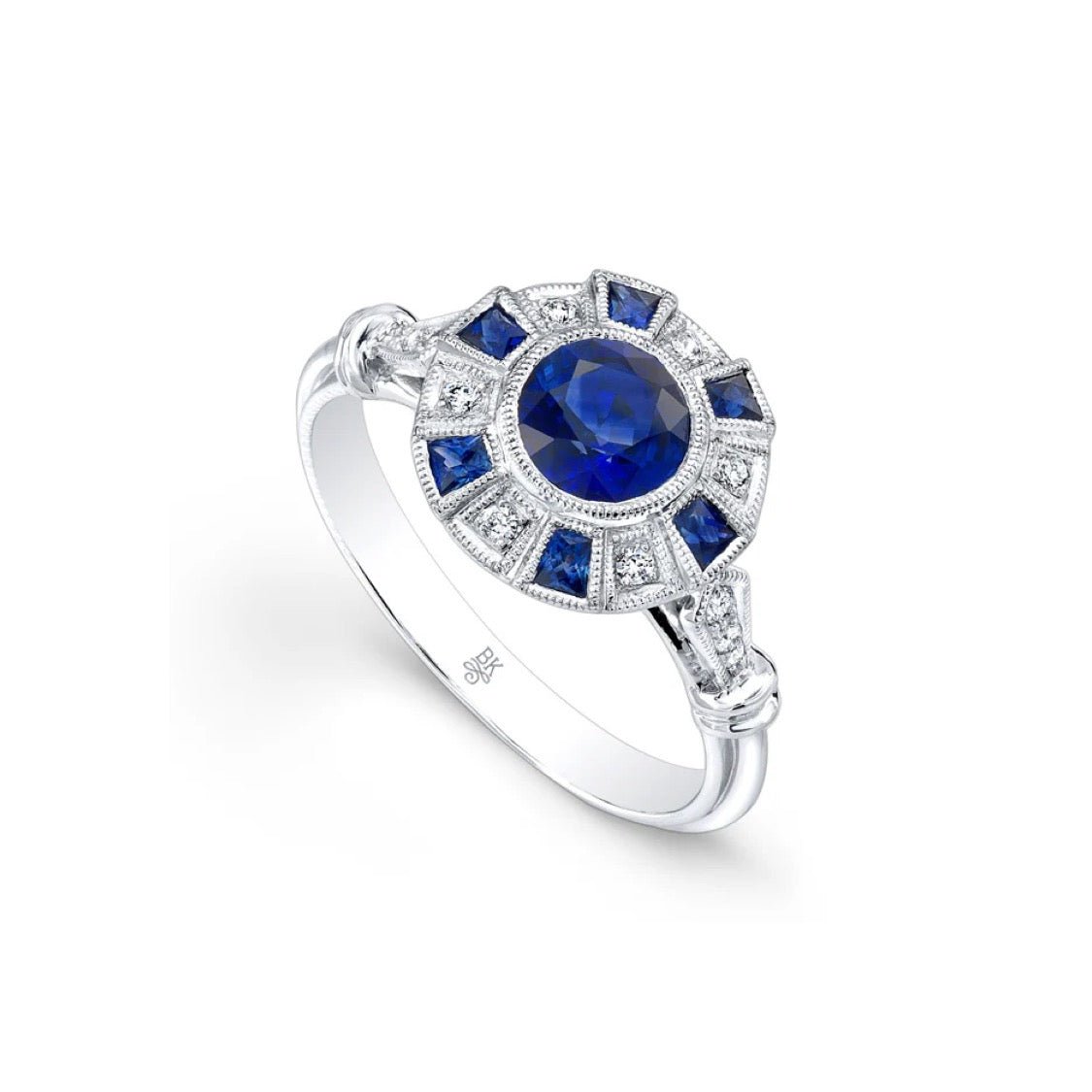 Blue Sapphire & Diamond Art Deco Ring - Markbridge Jewellers