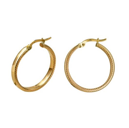 Medium Rounded Yellow Gold Hoop Patterned Earrings - Markbridge Jewellers
