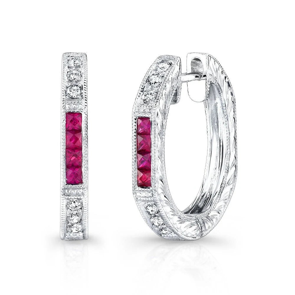 Ruby & Diamond Art Deco Hoop Earrings - Markbridge Jewellers