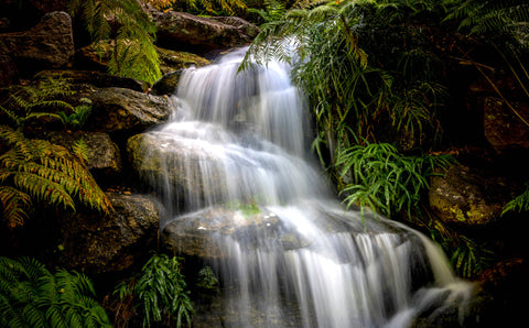 A waterfall photographed with a slow shutter speed