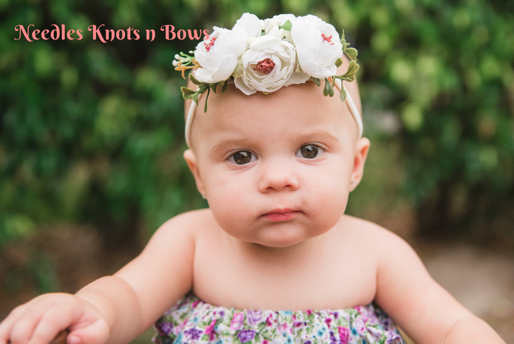 baby girl white flower headband