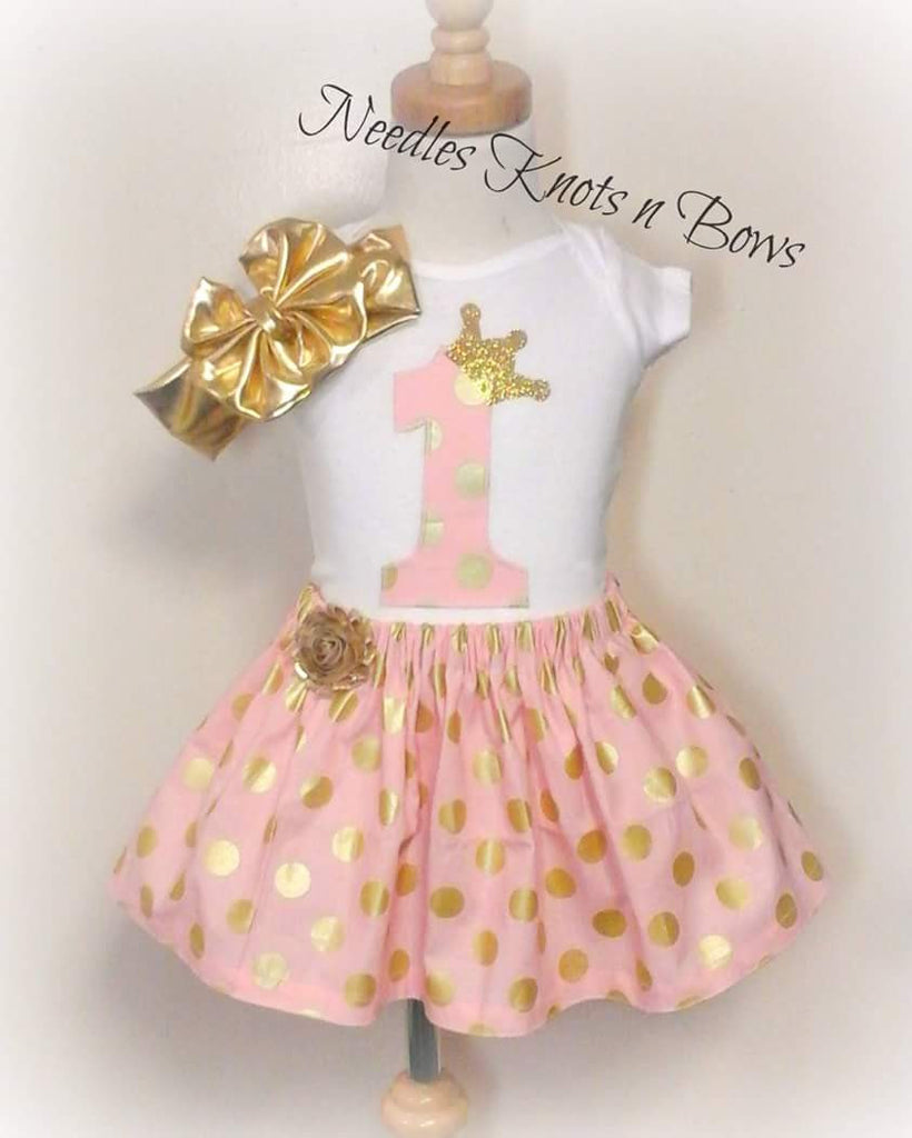 pink and gold 1st birthday outfit