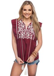 Gameday Maroon/White Embroidered Top