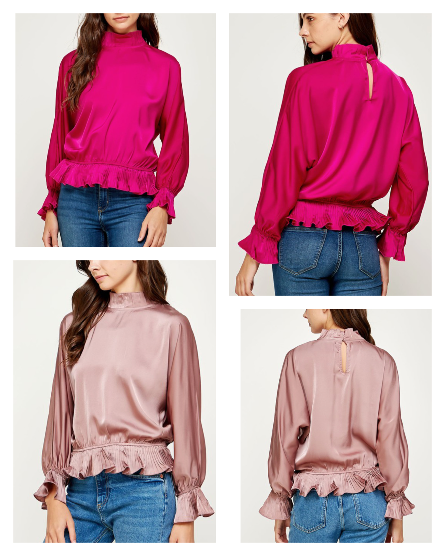 Kennedy satin mock neck blouse