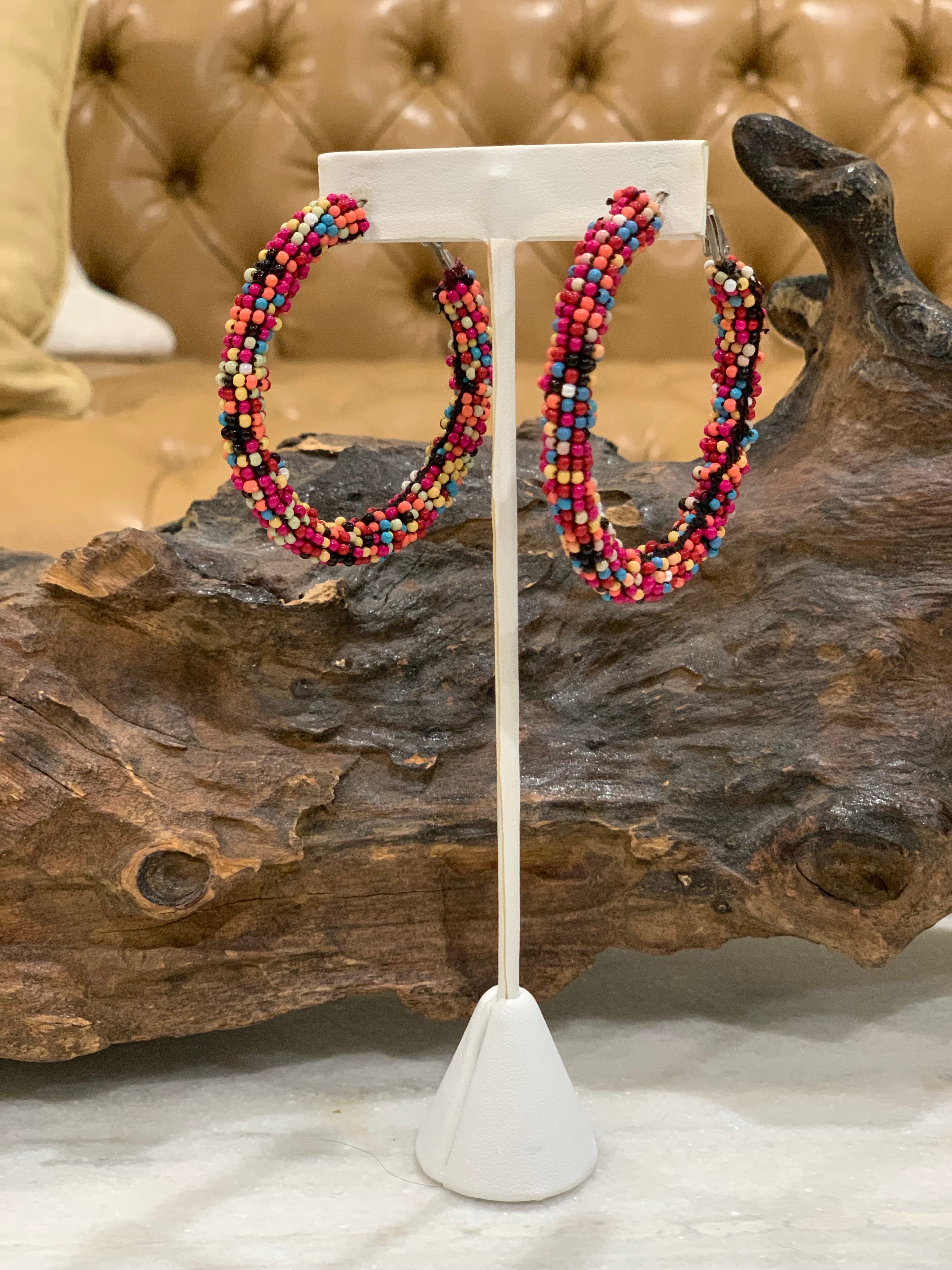 Seed Beaded Hoop Earrings