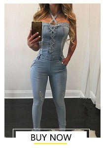 halter denim jumpsuit