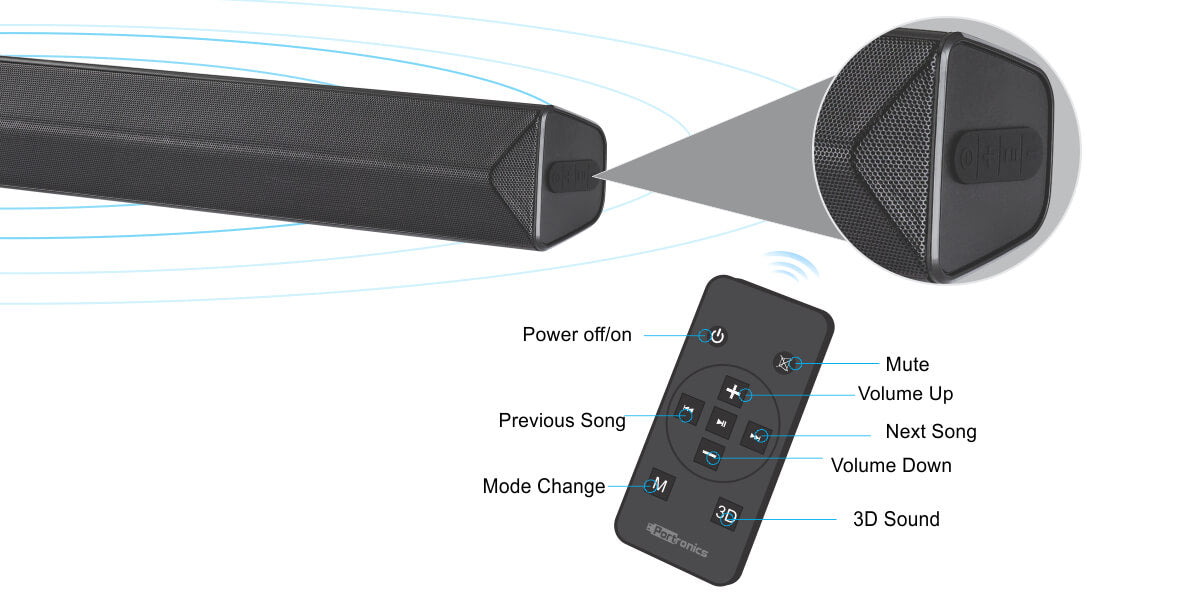 Portronics Sound Slick II: Wireless TV Sound Bar & Portable Sound Bar with multi controller buttons on it
