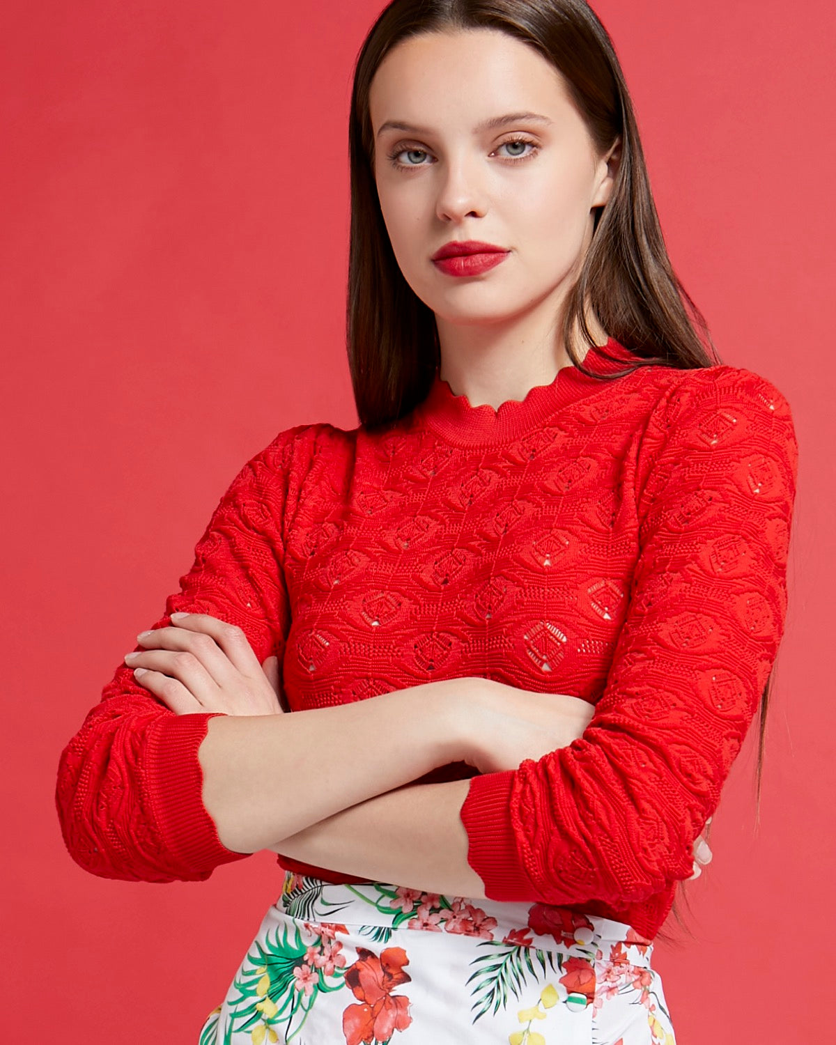 Jersey con textura modelo Frieda de Savida rojo
