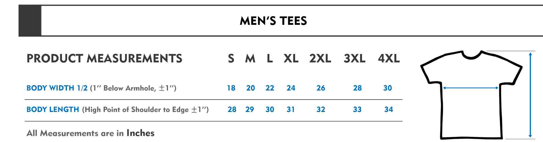  adult t shirt size chart