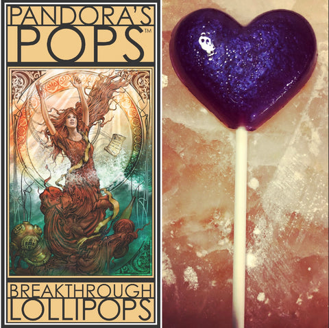 Pandora's Pops illustration and purple lollipop