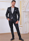 Black Herringbone Waxed 2-Pcs Suit