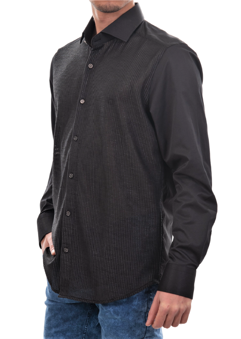 Black Square Waxed Lace Shirt