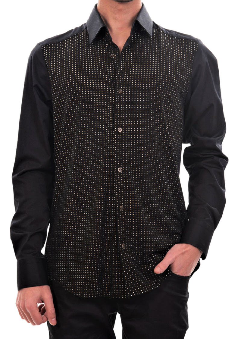 Black Round Silicon Studded Shirt