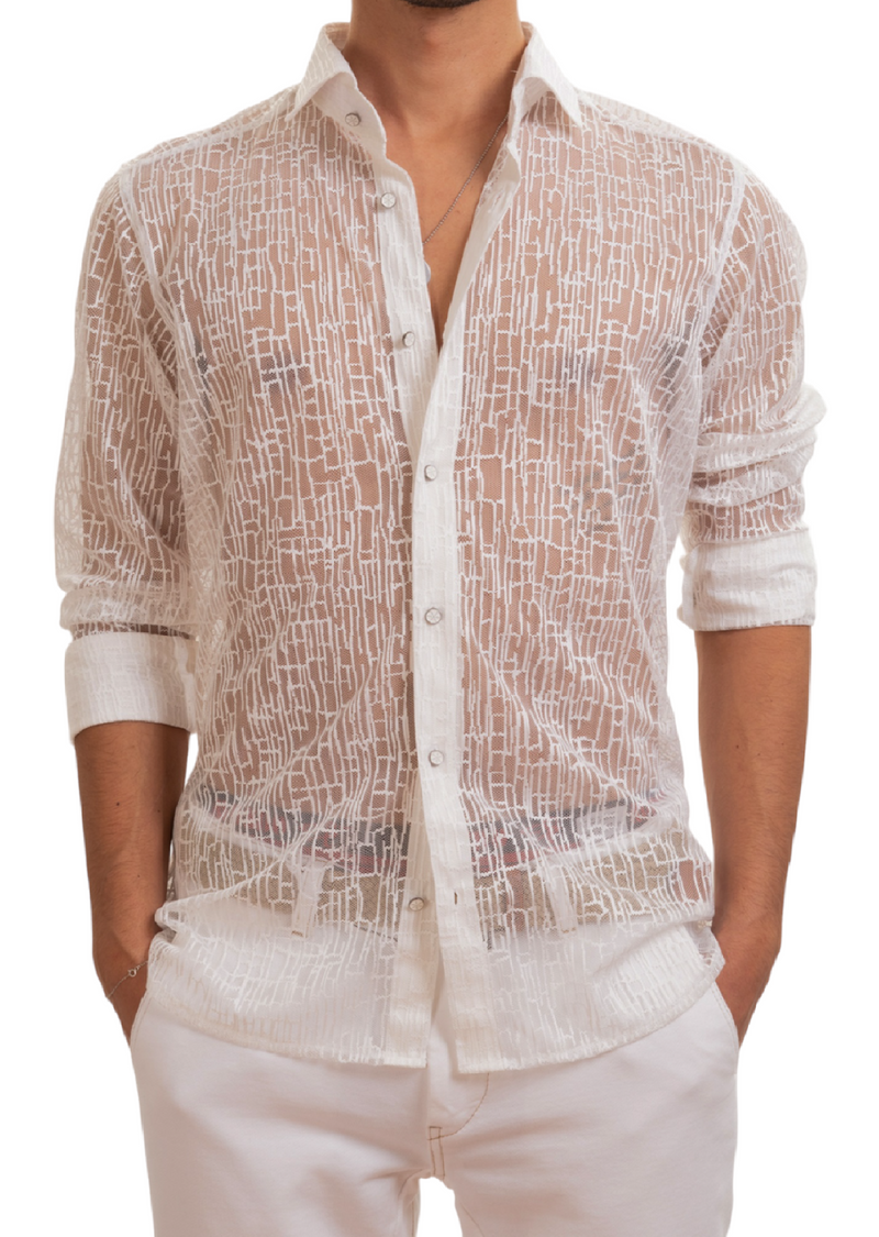 White Snake Lace Sheer Shirt