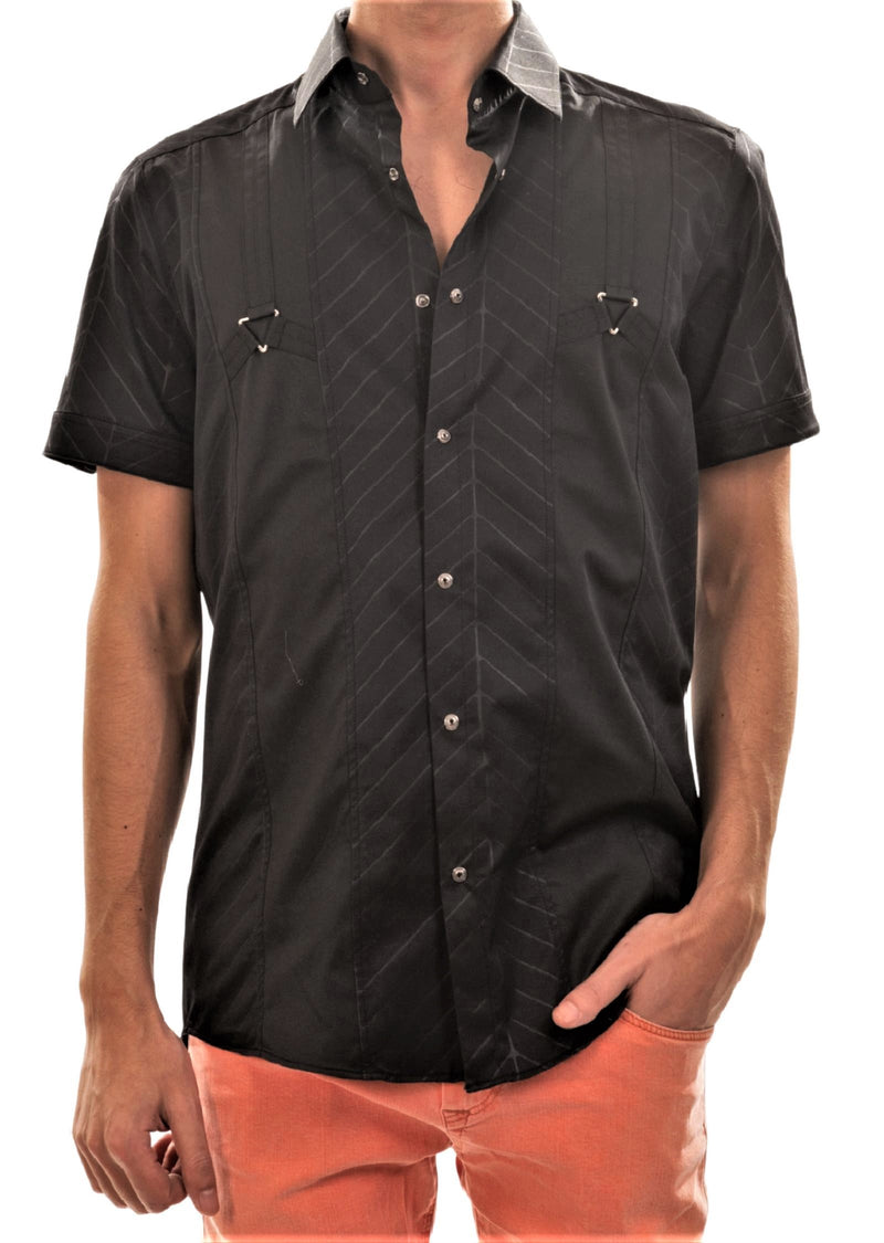 Black Double Buckle Short Sleeve Shirt