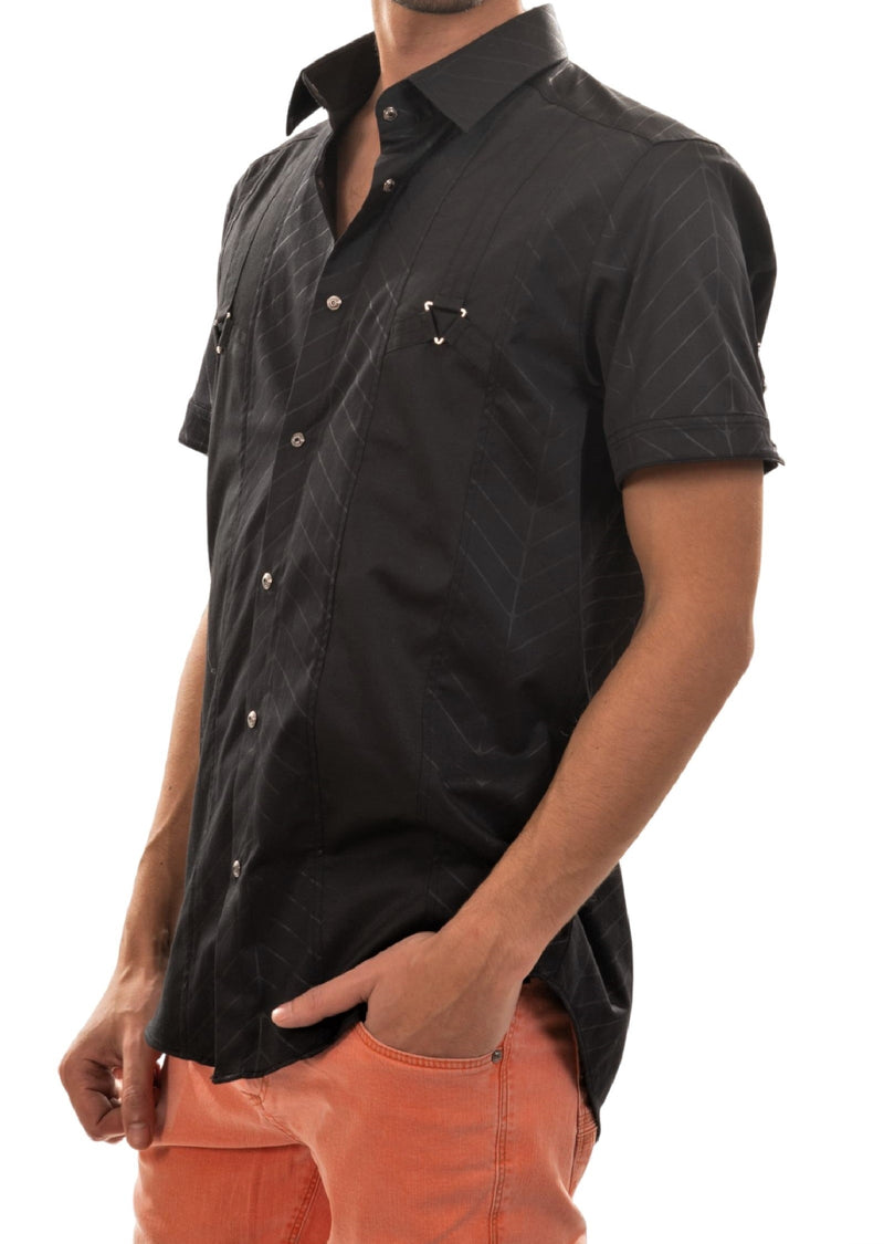 Black Double Buckle Short Sleeve Shirt