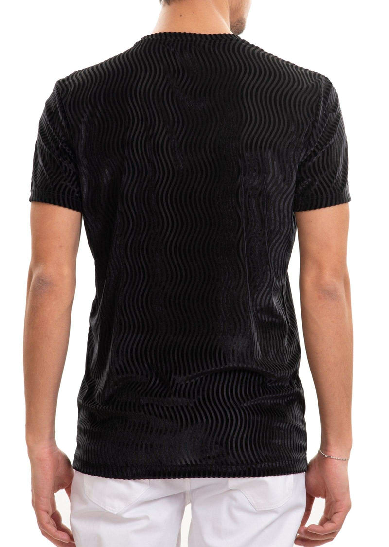 Black Wave Velvet V-neck Tee