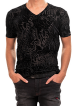 Black Leopard Velvet V-neck Tee