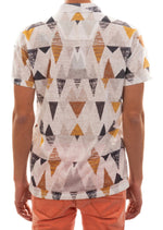 White Triangle Print Linen Polo