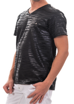 Black Wave Print Linen Tee